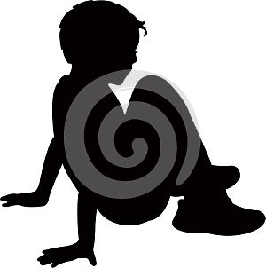 A boy sitting down, body silhouette vector