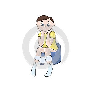 Boy is sitting on the pot. Vector color illustration
