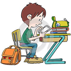 Boy sitting in a school bench