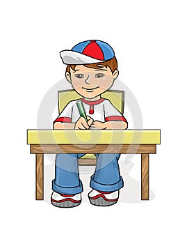 Examination Boy sitting at a table and wrote