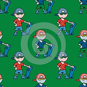 Boy with skateboard seamless pattern photo