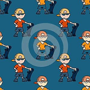 Boy with skateboard seamless pattern photo