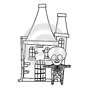 Boy skeleton costume castle trick or treat happy halloweenline design