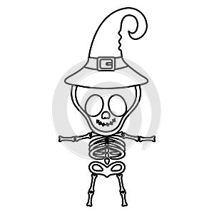 Boy skeleton costume with hat trick or treat happy