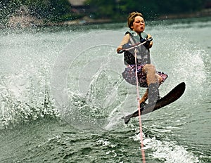 Boy Slalom Skier Jumping Wake