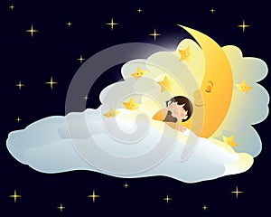 Boy sleeping on the moon