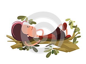 Boy sleeping on a tree branch illustration cartoon character