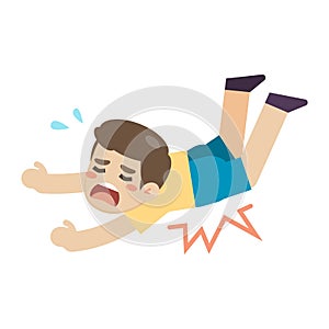 Boy slip and stumble on the floor, vector illustration.