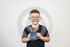 Boy smiling in studio shot