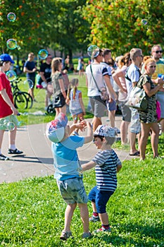 Boy and soap bubbles