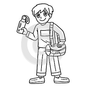 Boy with Soccer Bag Isolated Coloring Page