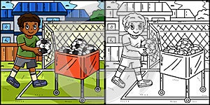 Boy with Soccer Ball Cart Coloring Illustration