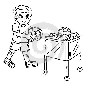 Boy with Soccer Ball Cart Isolated Coloring Page