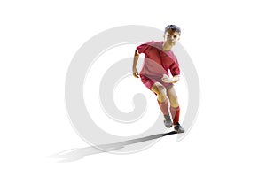 Boy with soccer ball, Footballer on the white background. isolated