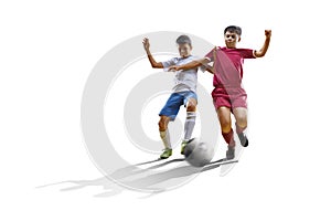 Boy with soccer ball, Footballer on the white background. isolated