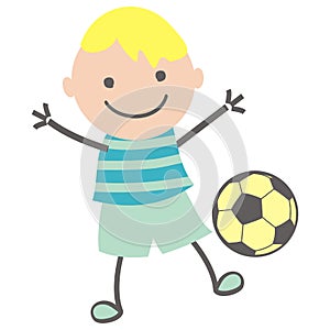 Boy and soccer ball, vector illustration