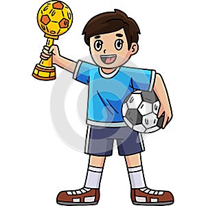 Boy with a Soccer Trophy Cartoon Colored Clipart