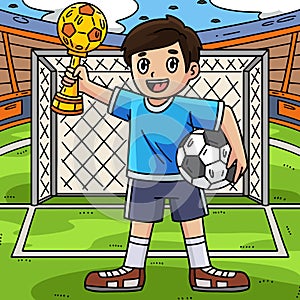 Boy with Soccer Trophy Colored Cartoon