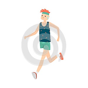 Boy in sportswear jogging and sweating vector illustration