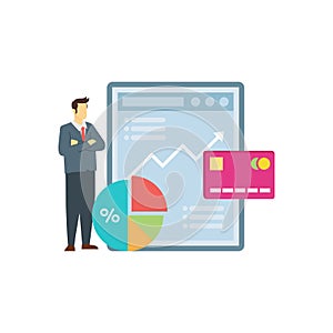 The boy is standing near pie chart