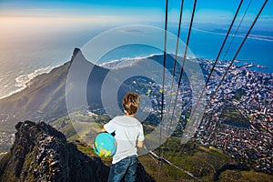 The boy standing on top of Table Mountain