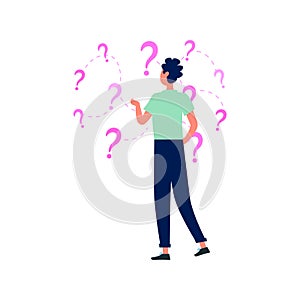 The boy is stands confused