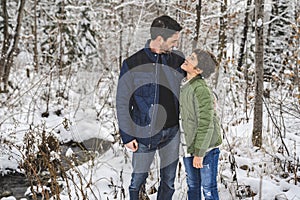 boy and Stepfather on forest in winter season
