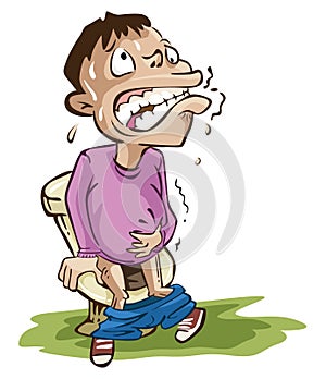 Boy Stomach Ache on Toilet Color Illustration Design