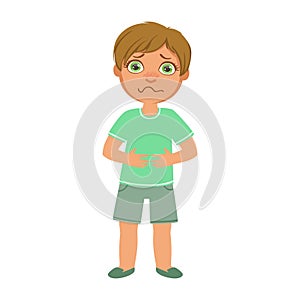 Boy With Stomach Cramps,Sick Kid Feeling Unwell Because Of The Sickness, Part Of Children And Health Problems Series Of