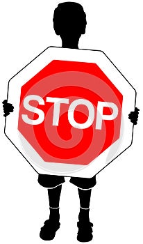 Boy with stop sign