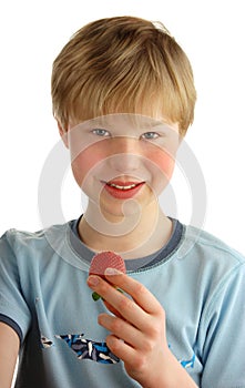 Boy with strawberry