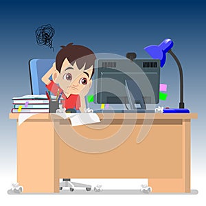 A boy struggling on computer study