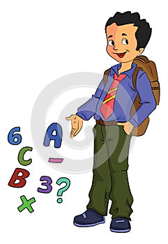 Boy Student Learning Math, illustration