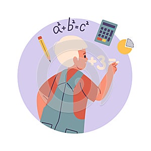 Boy student learning math subject