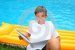 Boy student teen vacation homework pool float