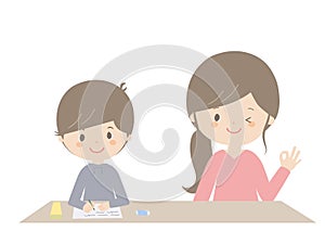 Boy studying with parents photo