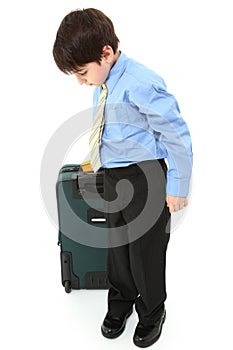 Boy with Suitcase over White