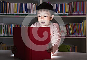 Boy Surprised By Glowing Book