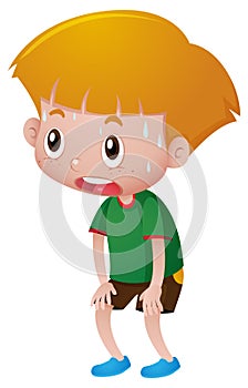 Boy with sweats on his face