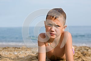 Boy after swimming in sea