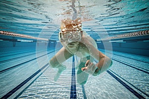 Boy swimming under water