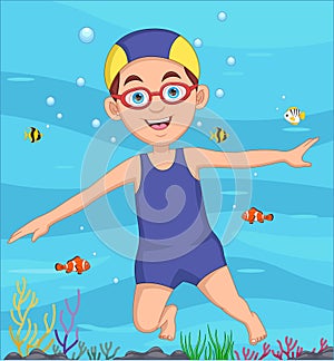 boy swimming in underwater cartoon