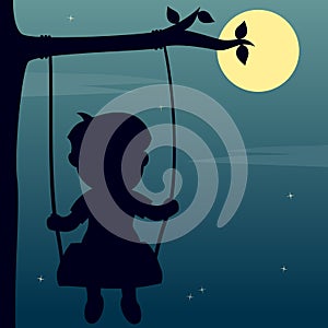 Boy Swinging in the Moonlight
