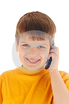Boy talk at a cell phone