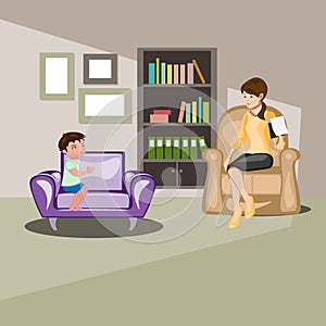 Boy talking to child psychologist about problems