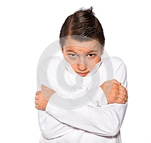 Boy the teenager isolated on a white background