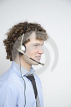 Boy with telephone headset