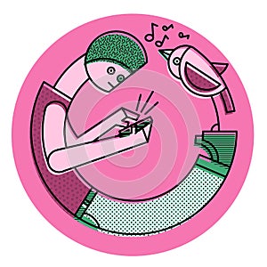 Boy texting a message on mobile and ignoring the singing bird concept