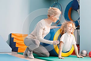 Boy in therapeutic tunnel