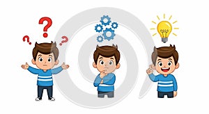 Boy Thinking Process: Question, Consideration, Solution